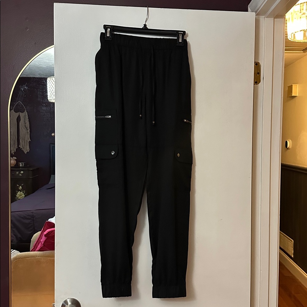 Women’s Black Cargo Jogger Pants - Casual Stretch Waist